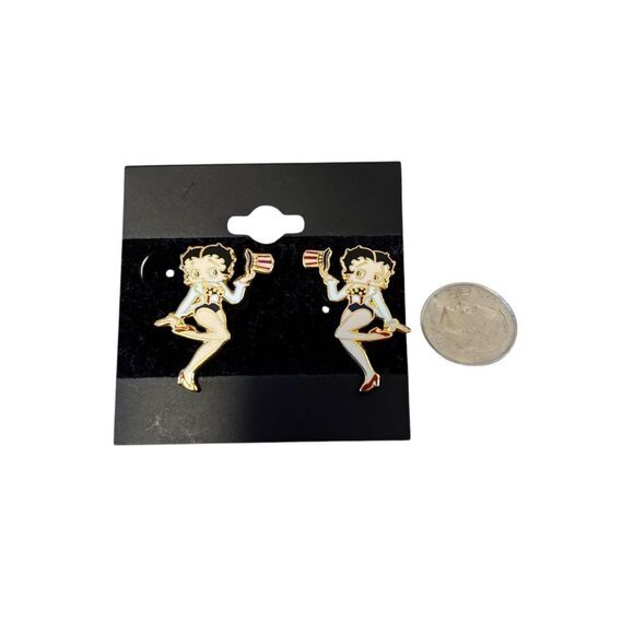 Adorable Vintage Patriotic Themed Betty Boop Enamel Earrings - Picture 6 of 6